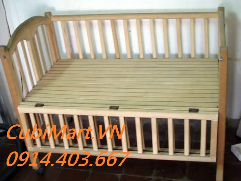 Giường cũi trẻ em gỗ tự nhiên không sơn